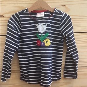 Hanna Andersson Navy Striped Long Sleeve Tee with Floral Appliqué